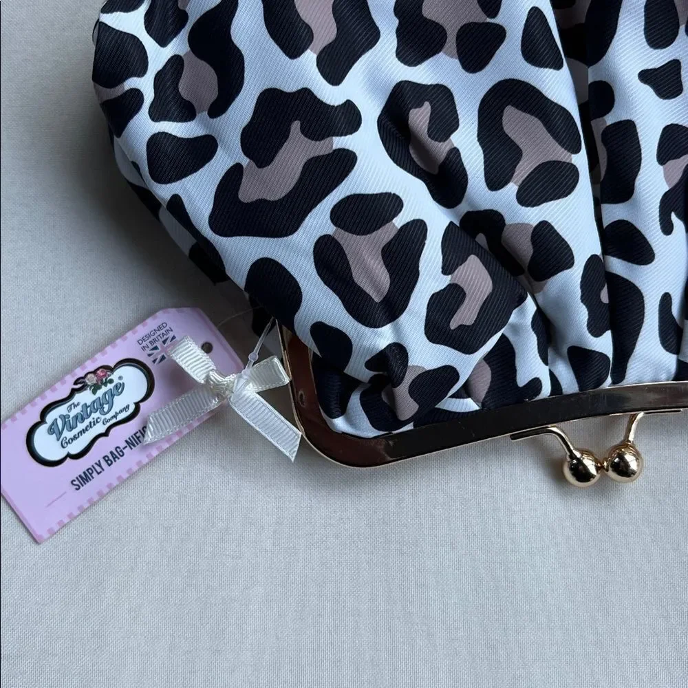 The Vintage Cosmetic Company Kiss Lock Leopard Print Cosmetic Bag